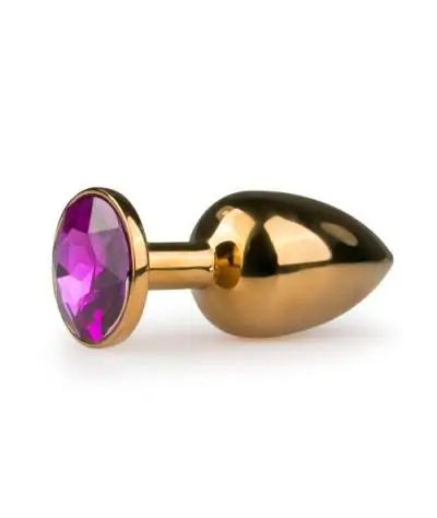 Goldfarbiger Butt Plug mit rundem rosafarbigem Zierstein von Easytoys Anal Collection